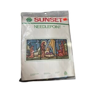 Vintage Sunset Needlepoint Stained Glass Nativity Xmas Sealed NOS 6090 Maurer